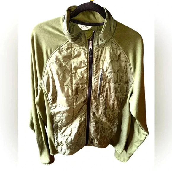 Men’s Xl Orvis olive green mixed media zip up jacket . Micro fleece & part puff. - Picture 1 of 12